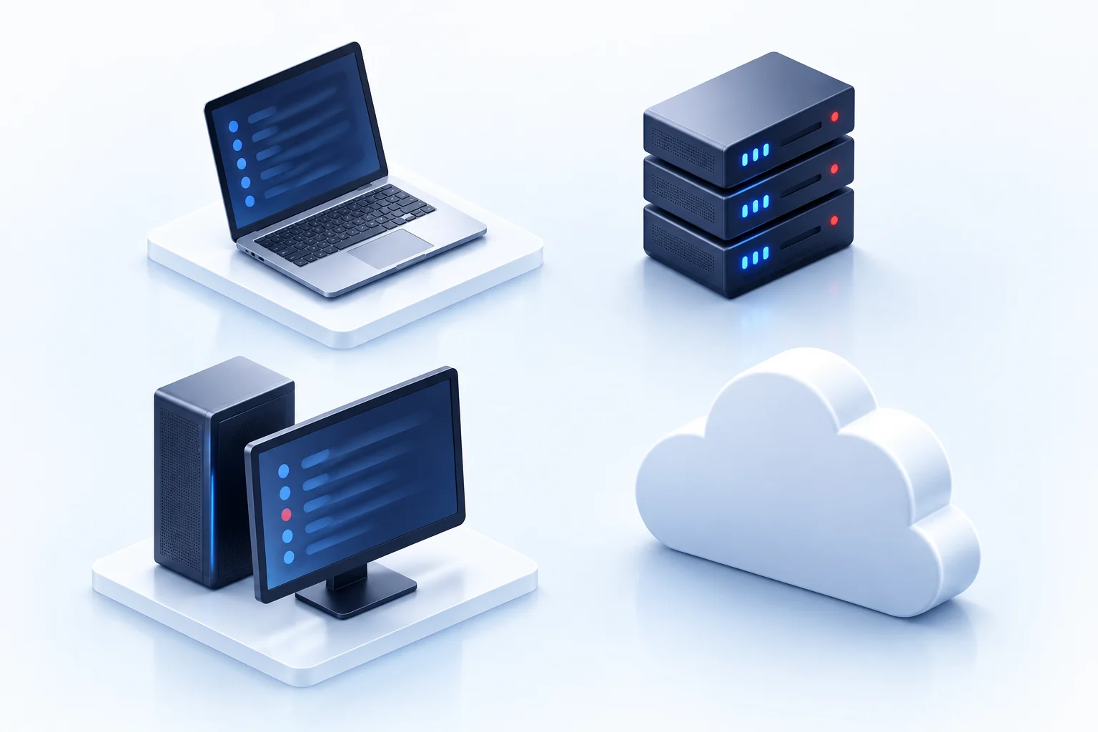 Illustrative enterprise laptop, server stack, workstation and cloud environment